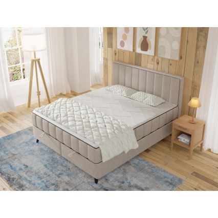Polstret seng med madrasser og topmadras med opbevaringsplads ALICIA 160x200 cm beige