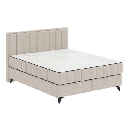 Polstret seng med madrasser og topmadras med integreret opbevaringsplads ALICIA 160x200 cm beige