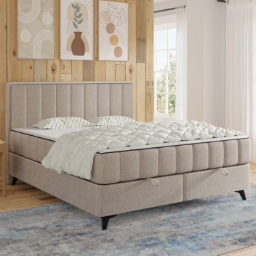 Polstret seng med madrasser, topmadras og opbevaringsplads ALICIA 140x200 cm beige