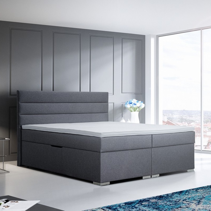 Polstret seng med opbevaring og madrasser med topmadras NEW BOLERO 180x200 cm grå