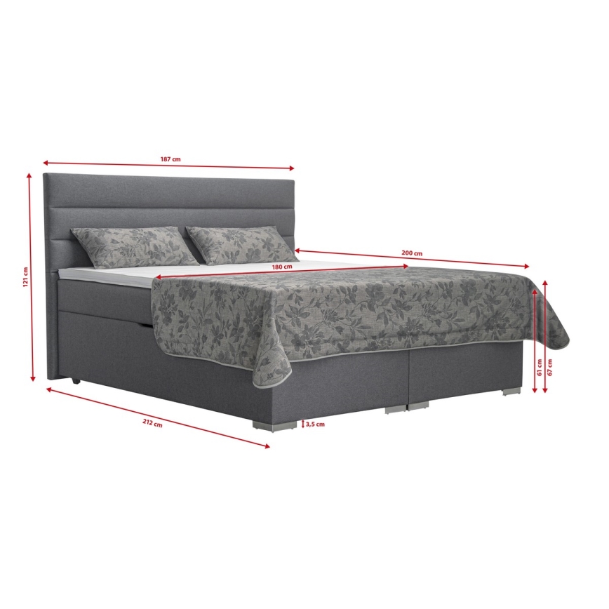 Polstret seng med opbevaringsplads og madrasser med topmadras NEW BOLERO 180x200 cm grå