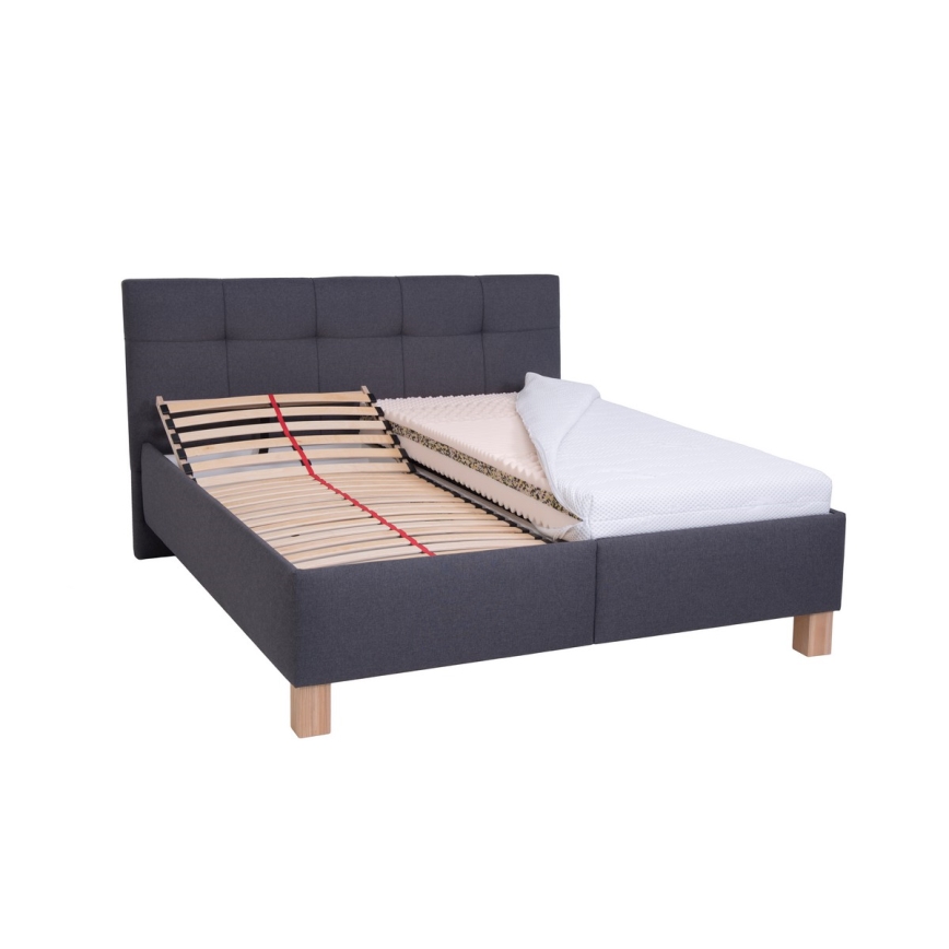 Polstret seng med opbevaring uden madras MARIA 180x200 cm grå