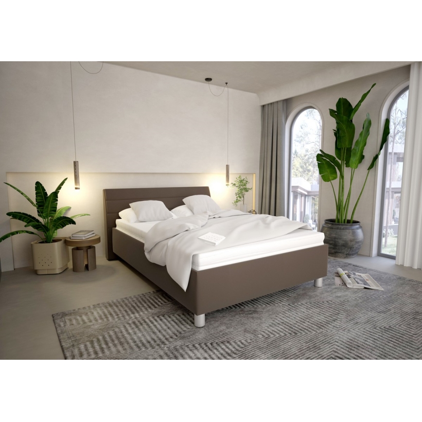 Polstret seng med opbevaringsplads og madras DALMA 140x200 cm grå/brun