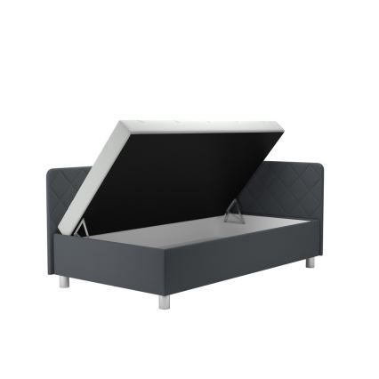 Polstret seng med opbevaringsplads og madras EMILE 110x200 cm grå