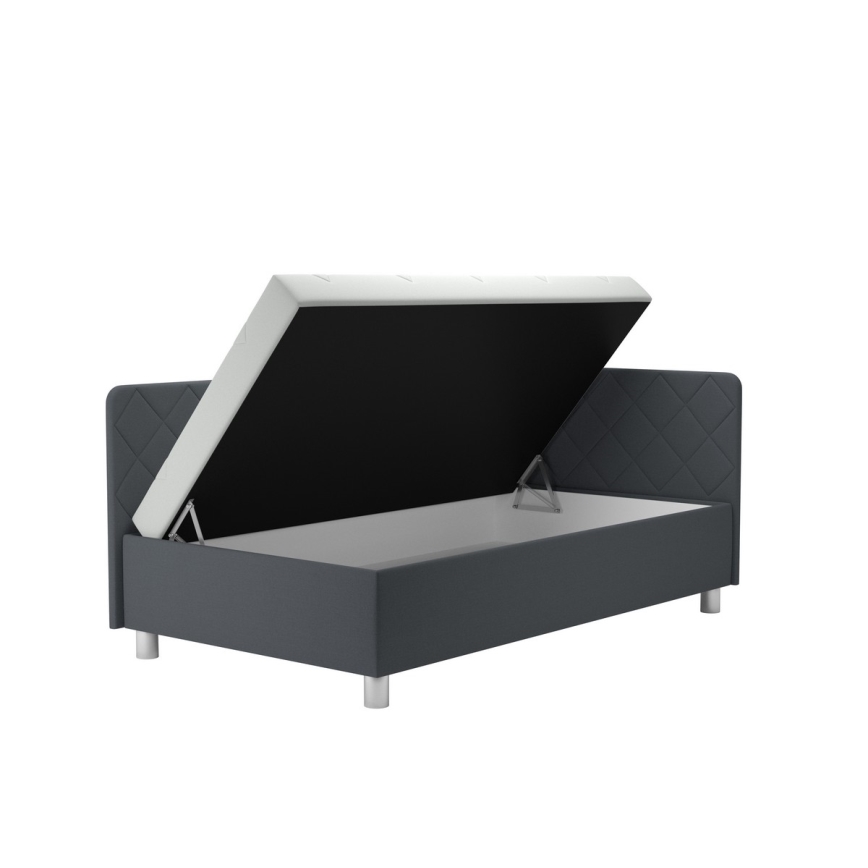 Polstret seng med opbevaringsplads og madras EMILE 110x200 cm grå
