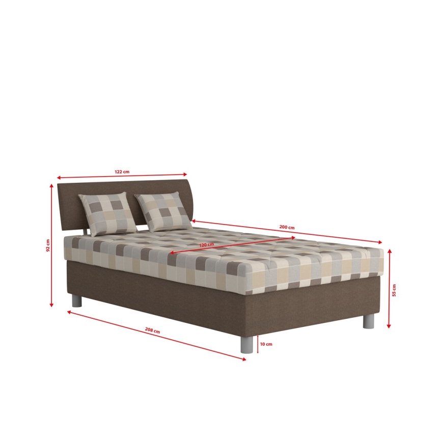 Polstret seng med opbevaringsplads og madras GEORGE 120x200 cm brun