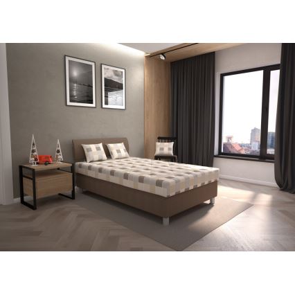 Polstret seng med opbevaringsplads og madras GEORGE 140x200 cm brun