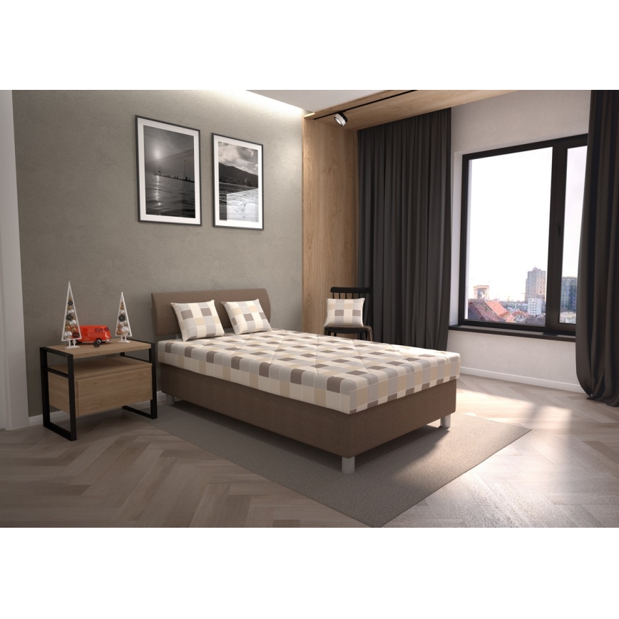 Polstret seng med opbevaringsplads og madras GEORGE 140x200 cm brun