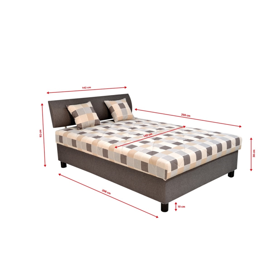 Polstret seng med opbevaringsplads og madras GEORGE 140x200 cm brun