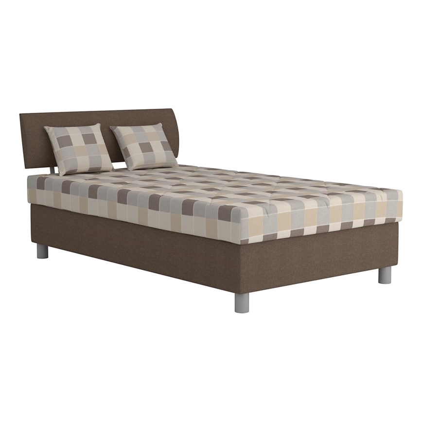 Polstret seng med opbevaringsplads og madras GEORGE 90x200 cm brun
