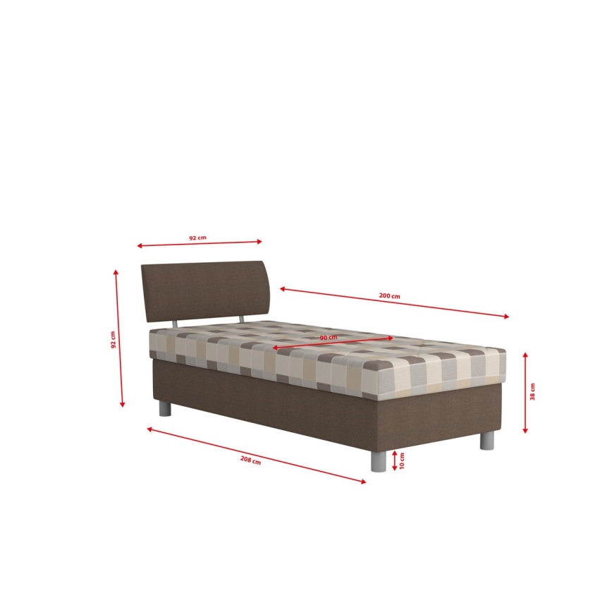 Polstret seng med opbevaringsplads og madras GEORGE 90x200 cm brun
