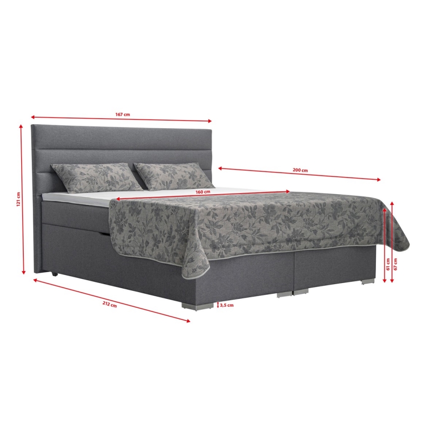 Polstret seng med opbevaringsplads og madrasser med topmadras NEW BOLERO 160x200 cm grå