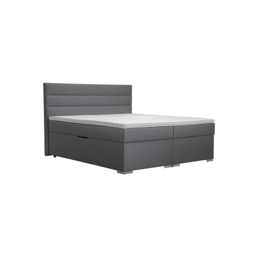 Polstret seng med opbevaring og madrasser med topmadras NEW BOLERO 180x200 cm grå