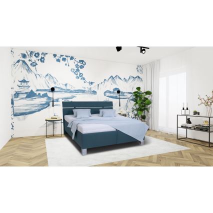 Polstret seng med opbevaringsplads uden madras ALIS 180x200 cm petroleumsblå