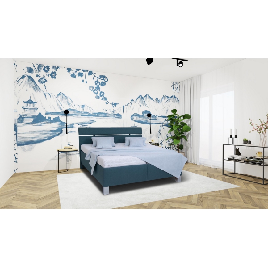 Polstret seng med opbevaringsplads uden madras ALIS 180x200 cm petroleumsblå