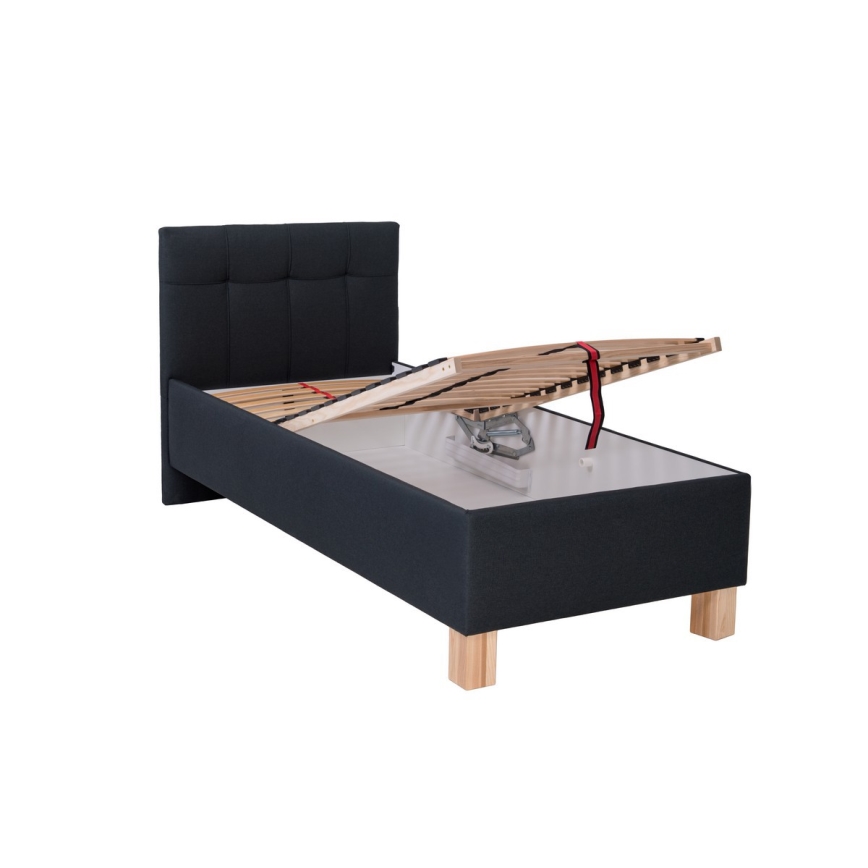 Polstret seng med opbevaringsplads uden madras MARIA ONE 90x200 cm antracit