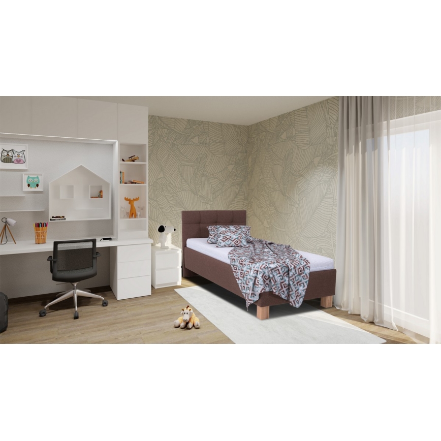 Polstret seng med opbevaringsplads uden madras MARIA ONE 90x200 cm brun