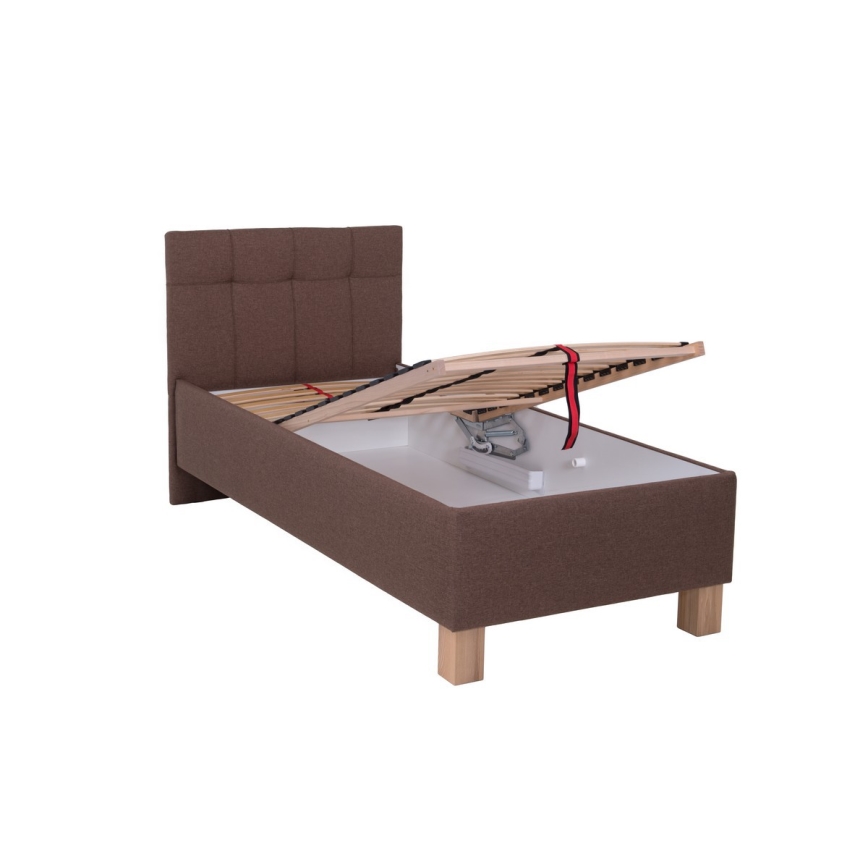 Polstret seng med opbevaringsplads uden madras MARIA ONE 90x200 cm brun