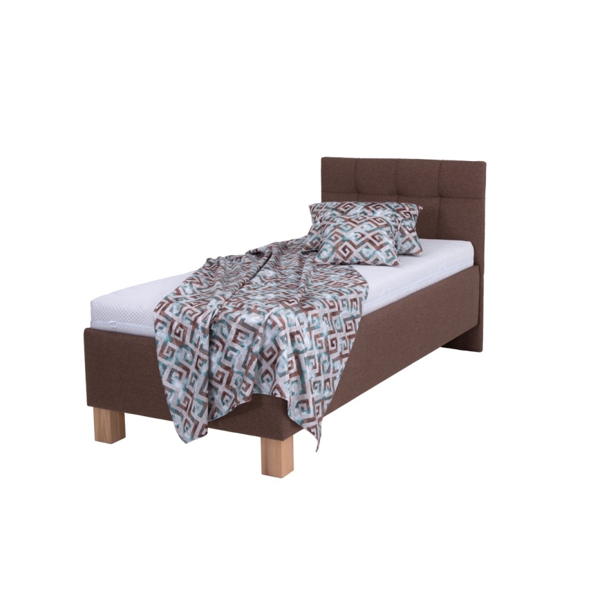 Polstret seng med opbevaringsplads uden madras MARIA ONE 90x200 cm brun
