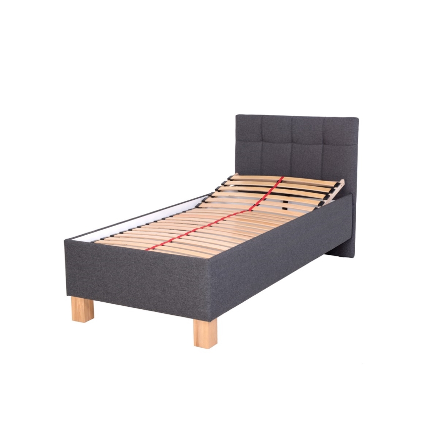 Polstret seng med opbevaringsplads uden madras MARIA ONE 90x200 cm grå