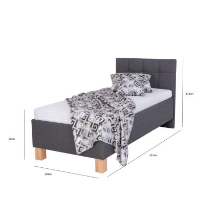 Polstret seng med opbevaringsplads uden madras MARIA ONE 90x200 cm grå