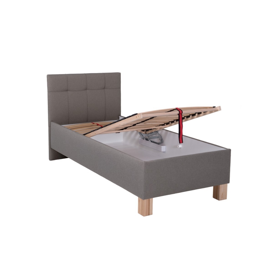 Polstret seng med opbevaringsplads uden madras MARIA ONE 90x200 cm taupe