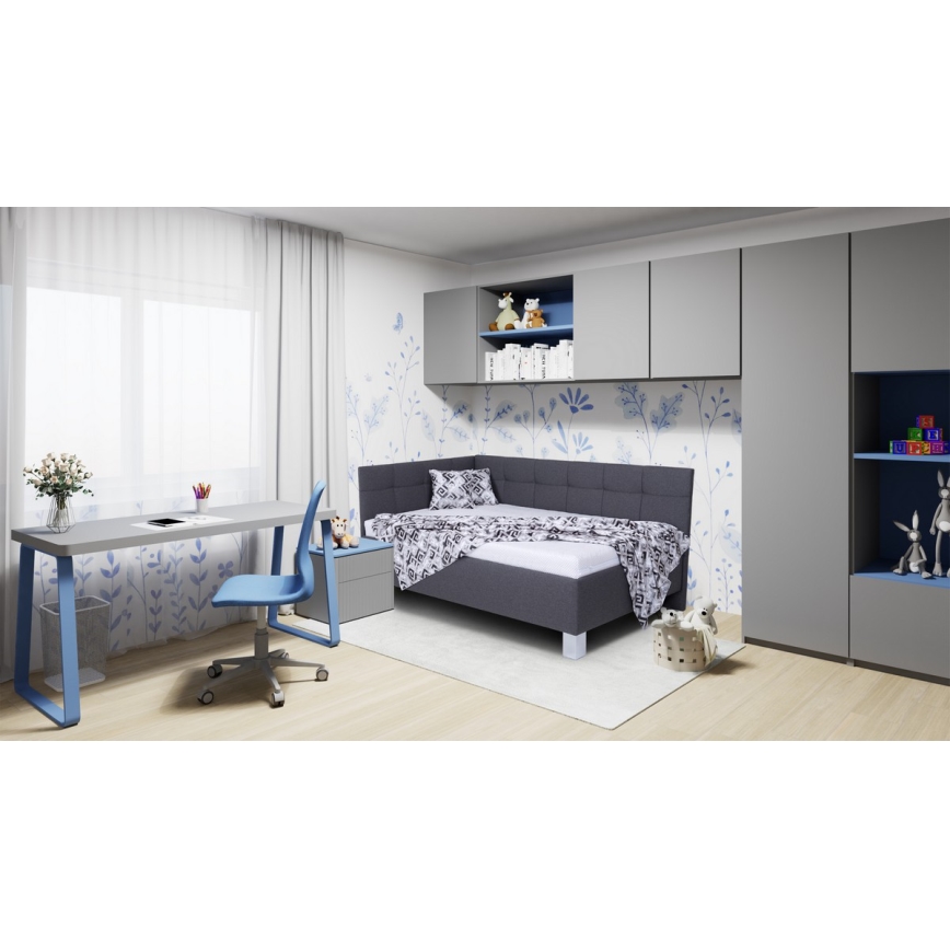 Polstret seng med opbevaringsplads uden madras MARIA PETITE 120x200 cm grå