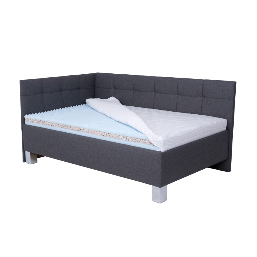 Polstret seng med opbevaringsplads uden madras MARIA PETITE 120x200 cm grå