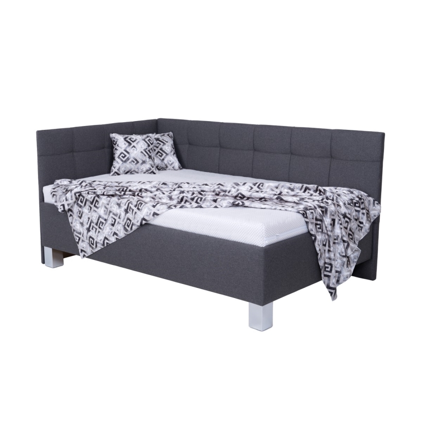 Polstret seng med opbevaringsplads uden madras MARIA PETITE 120x200 cm grå