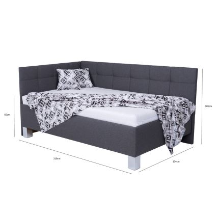 Polstret seng med opbevaringsplads uden madras MARIA PETITE 120x200 cm grå
