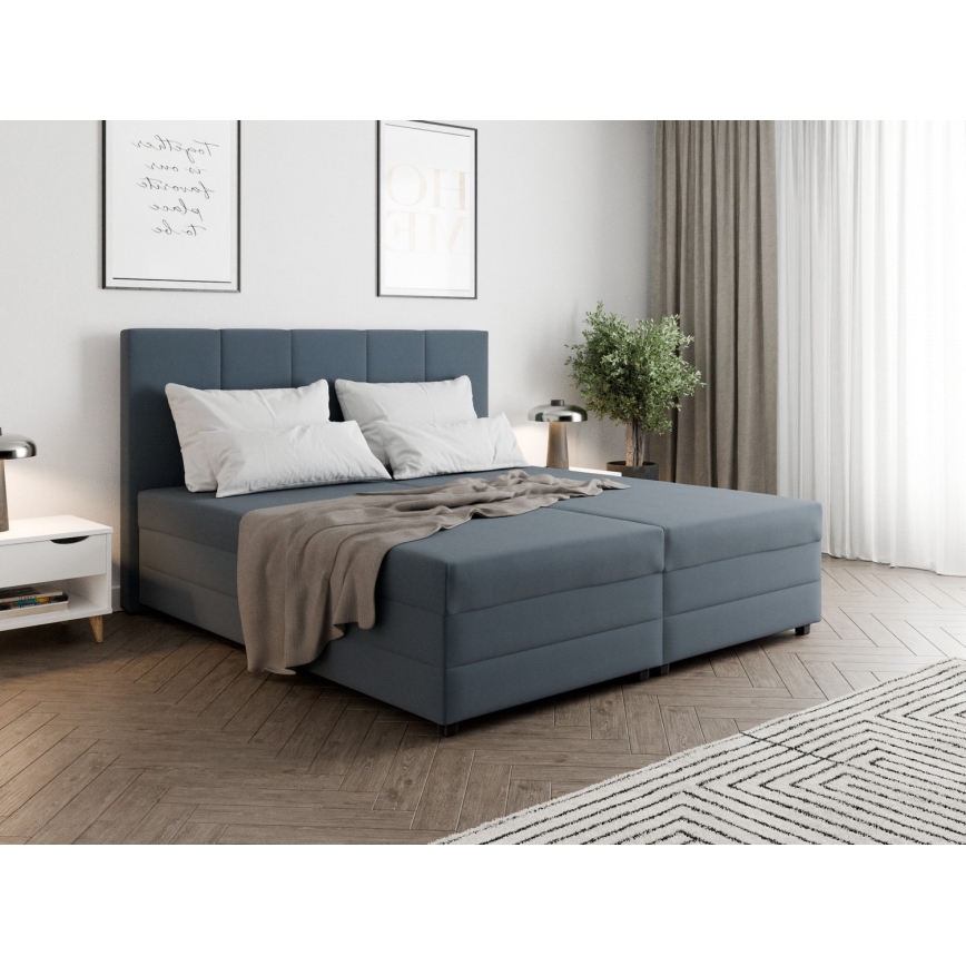 Polstret seng med springmadras og opbevaringsplads ISABEL 200x160 grå