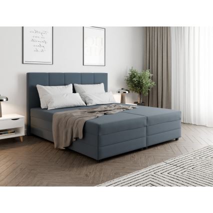 Polstret seng med springmadras og opbevaringsplads ISABEL 200x180 grå