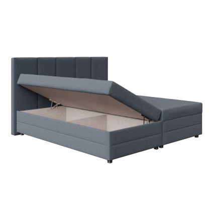 Polstret seng med springmadras og opbevaringsplads ISABEL 200x180 grå