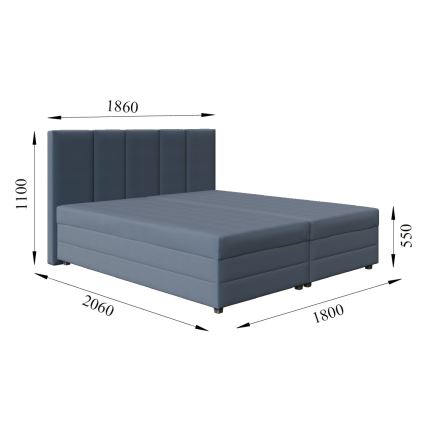 Polstret seng med springmadras og opbevaringsplads ISABEL 200x180 grå