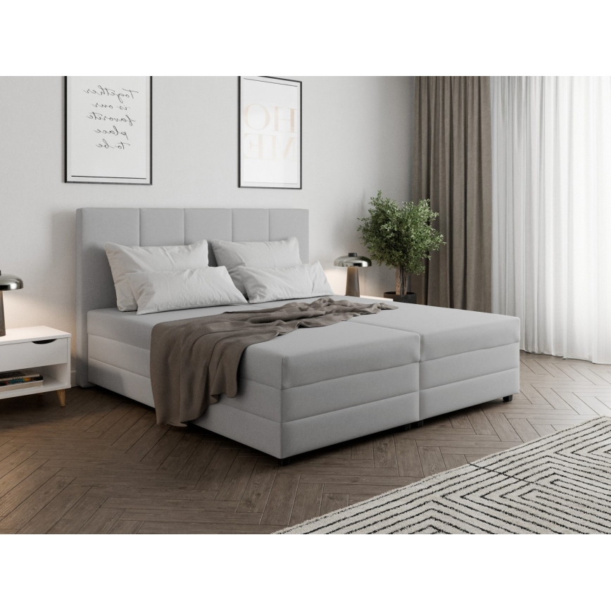 Polstret seng med springmadras og opbevaringsplads ISABEL 200x180 lysegrå
