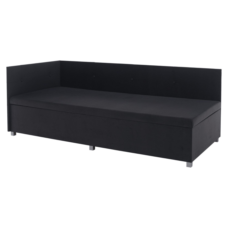 Polstret enkeltseng med vendbar sengegavl og opbevaring AMSTERDAM 90x200 cm, grå