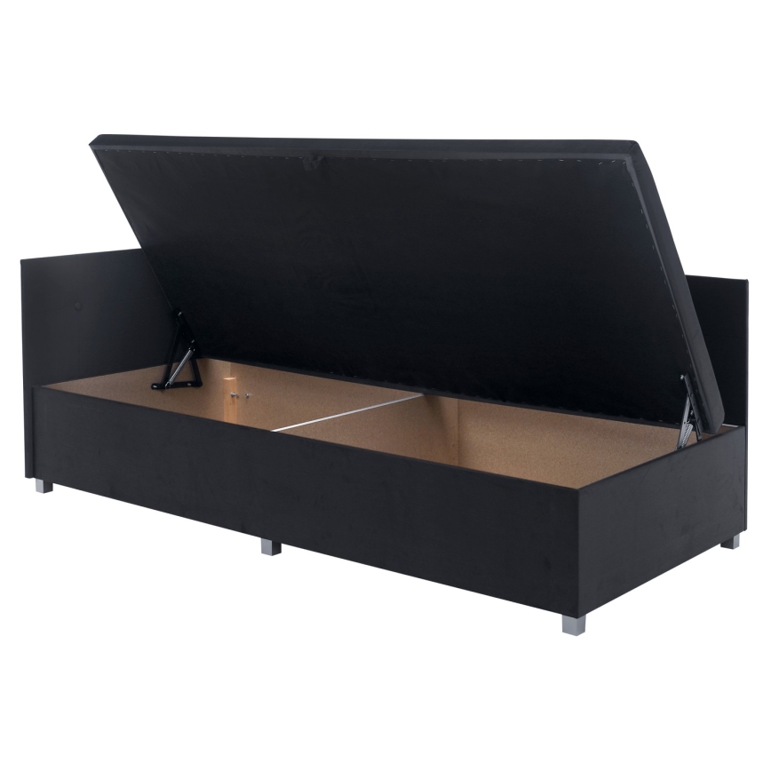 Polstret enkeltseng med vendbar sengegavl og opbevaring AMSTERDAM 90x200 cm, grå