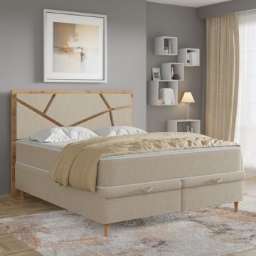 Polstret seng NAOMI 140x200 cm med inkluderede madrasser og praktisk opbevaringsplads, beige