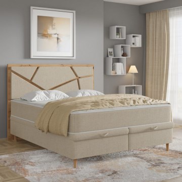 Polstret seng NAOMI 160x200 cm med madrasser og indbygget opbevaring, beige