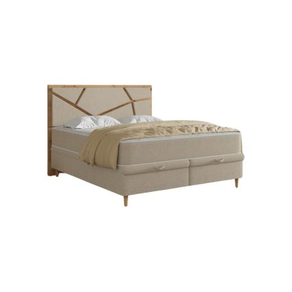 Polstret seng NAOMI 160x200 cm med madrasser og indbygget opbevaring, beige