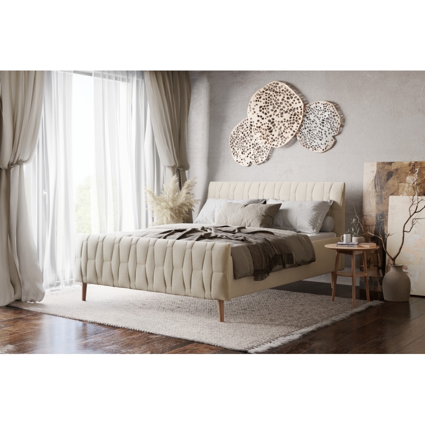 Polstret seng uden madras FLORA 160x200 cm beige