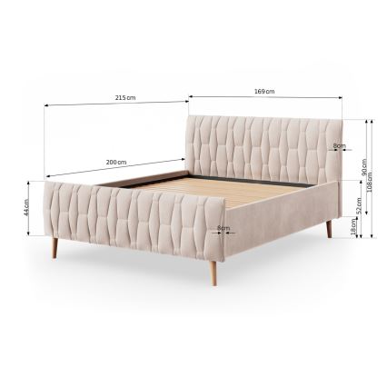 Polstret seng uden madras FLORA 160x200 cm beige