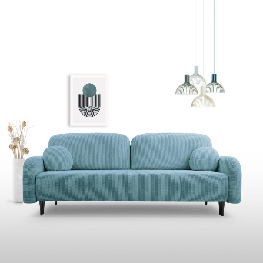 Polstret, udtrækbar 3-personers sovesofa CLOUDY i turkis
