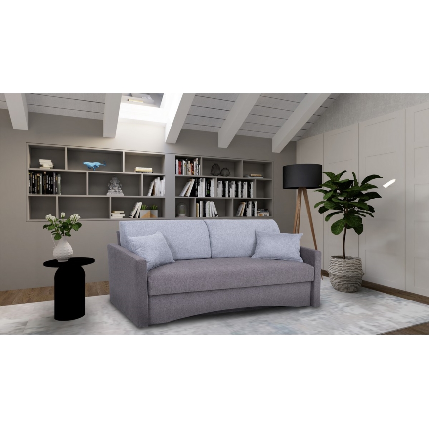 Polstret udtrækkelig 3-personers sovesofa til daglig søvn med armlæn PAUL, grå