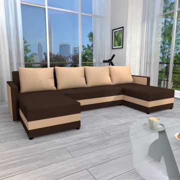 Polstret universel U-formet hjørnesofa med sovefunktion BRISTOL, brun/beige