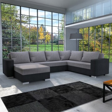 Polstret universel U-formet udtrækbar sofa YORK, grå/sort