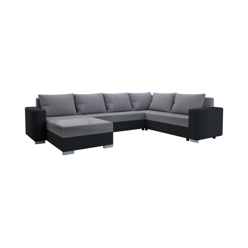 Polstret universel U-formet udtrækbar sofa YORK, grå/sort