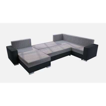 Polstret universel U-formet udtrækbar sofa YORK, grå/sort