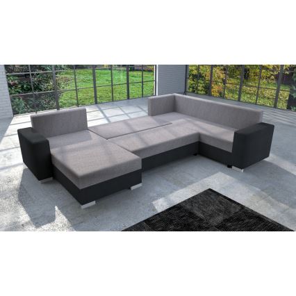 Polstret universel U-formet udtrækbar sofa YORK, grå/sort