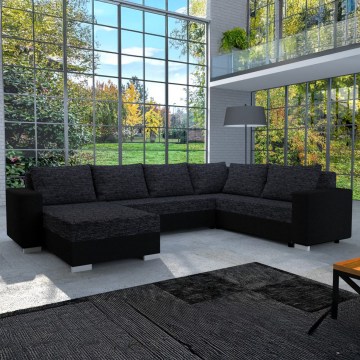 Polstret, universel U-formet udtrækbar sofa YORK, sort/antracit